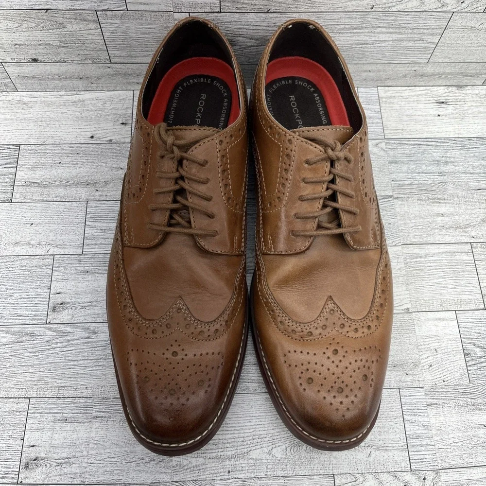 Rockport Style Purpose‎ Wingtip Brown Leather Oxford Dress Shoes Men Size 10M